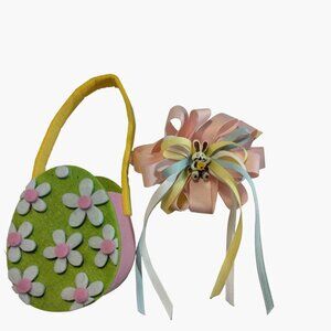 Easter Bunny Hair Ribbon Pink White Girls Bow Barrette Daisy Egg Basket Gift Bag